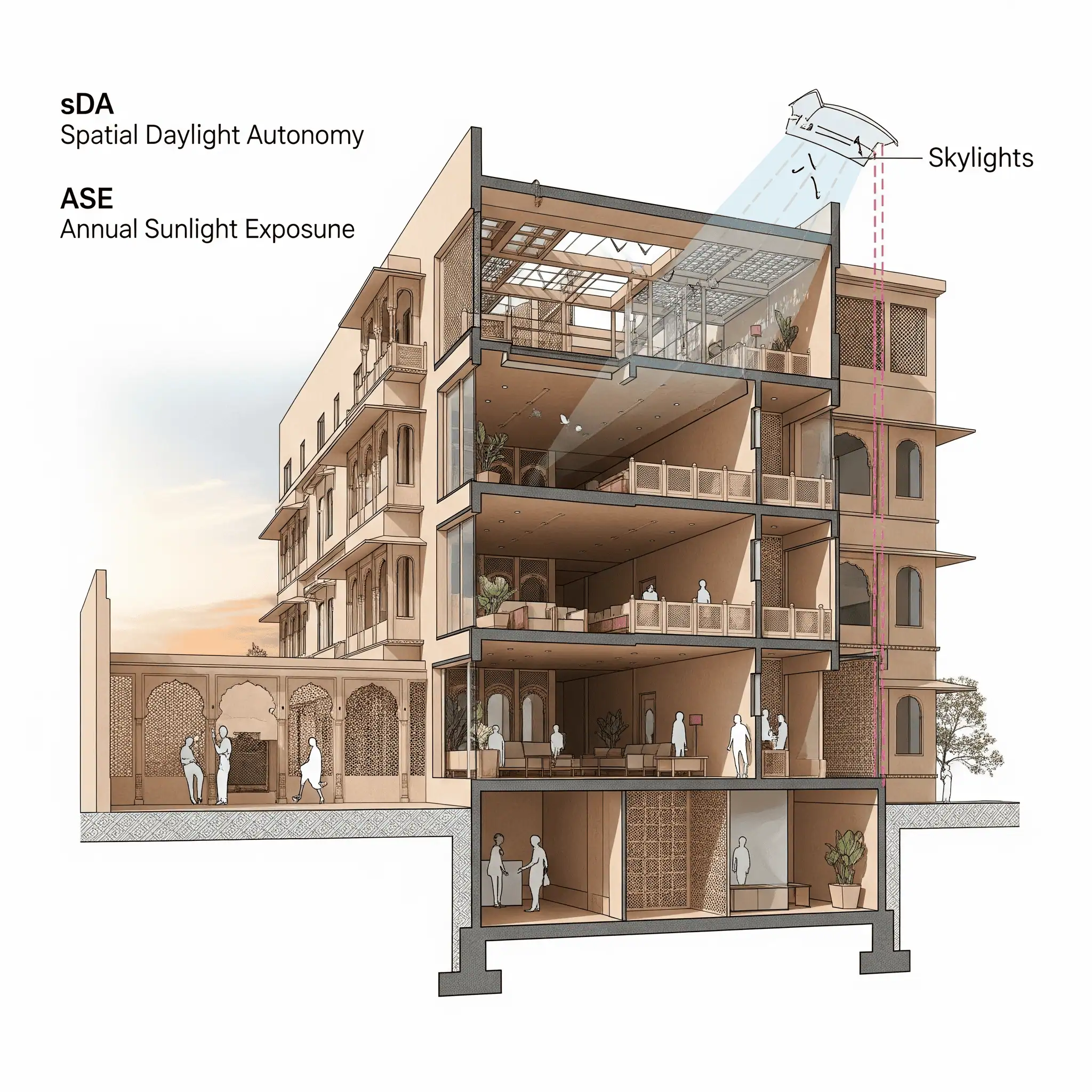daylighting metrics (sDA, ASE) and skylights for green buildings